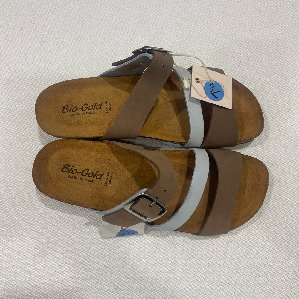 BIO GOLD CELESTE Brown Strappy Wedge Sandals Low Heels US 7.5  EU 38 NEW IN BOX